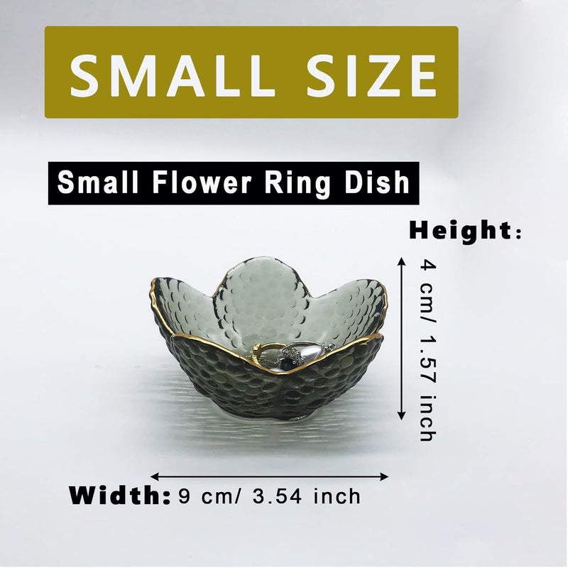 BESSKON Flower Ring Dish Jewelry Tray, Glass Jewelry Dish Tray, Aesthetic Room Decor Small Trinket Dish, Nightstand Jewlery Ring Holder Dish, Bathroom Jewelry Plate Bowl for Rings Earrings Wife Gift - Image 2